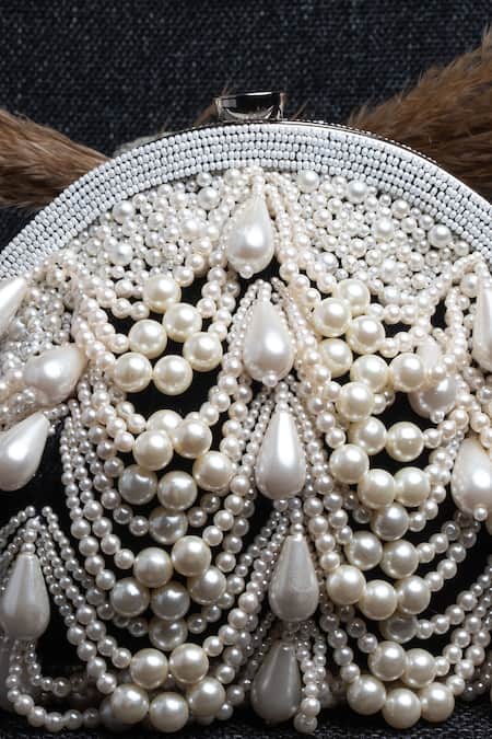 Shop Nayaab By Sonia Gold Pearls, Beads Oyster Frame Scallop Embellished Potli Online at Aza Fashions Shop_Nayaab By Sonia_Gold Pearls, Beads Oyster Frame Scallop Embellished Potli _Online_at_Aza_Fashions