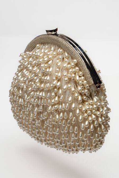 Buy_Nayaab By Sonia_White Pearls, Beads Drops Embellished Clutch