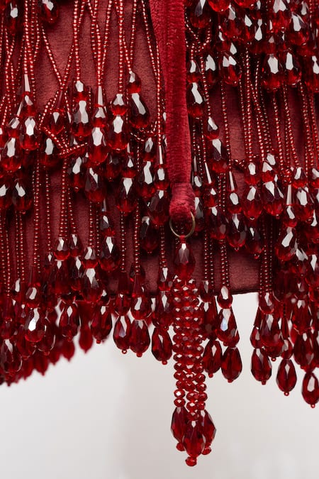 Nayaab By Sonia_Maroon Crystals Pristine Raindrops Garnet Gleam Embellished Potli _Online_at_Aza_Fashions