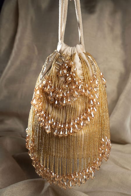 Nayaab by Sonia Gold Crystal Pristine Raindrops Pearl Embellished Potli