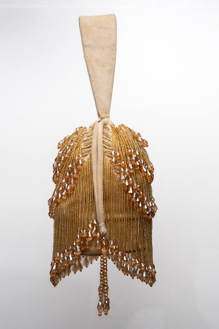 Nayaab By Sonia Gold Crystals Pristine Raindrops Pearl Embellished Potli Online at Aza Fashions Nayaab By Sonia_Gold Crystals Pristine Raindrops Pearl Embellished Potli _Online_at_Aza_Fashions