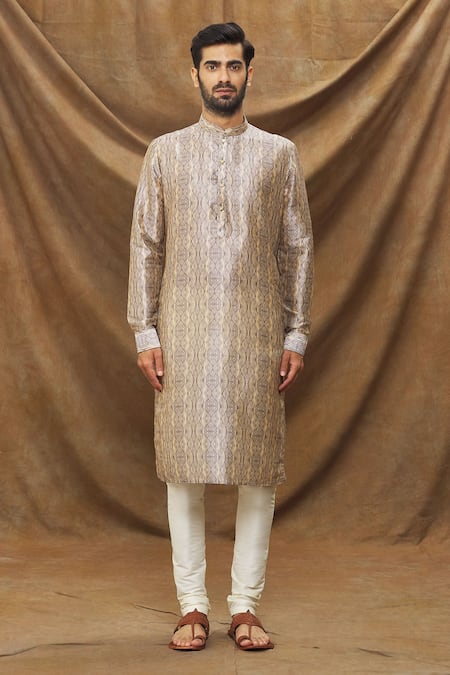 Buy Arihant Rai Sinha Grey Chanderi Silk Leaf Print Kurta Set Online at Aza Fashions Buy_Arihant Rai Sinha_Grey Chanderi Silk Leaf Print Kurta Set _Online_at_Aza_Fashions