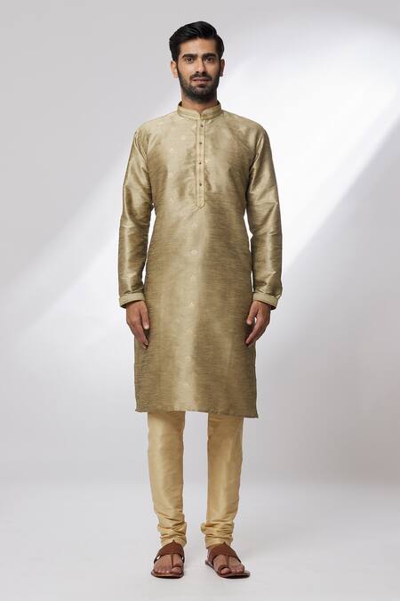 Arihant Rai Sinha_Grey Jacquard, Silk Embroidery Floral Pattern Kurta _Online_at_Aza_Fashions
