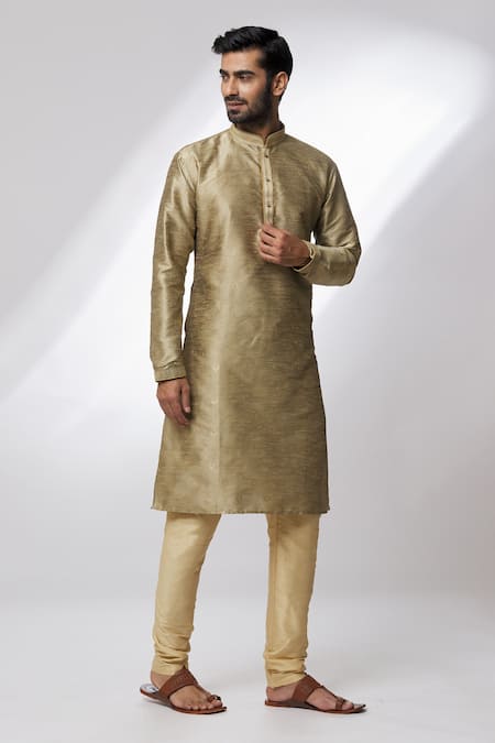 Buy_Arihant Rai Sinha_Grey Jacquard, Silk Embroidery Floral Pattern Kurta _Online_at_Aza_Fashions
