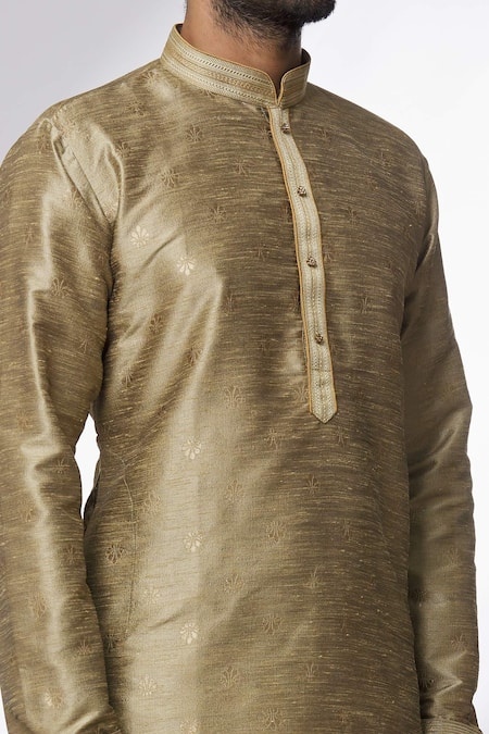 Shop_Arihant Rai Sinha_Grey Jacquard, Silk Embroidery Floral Pattern Kurta _Online_at_Aza_Fashions