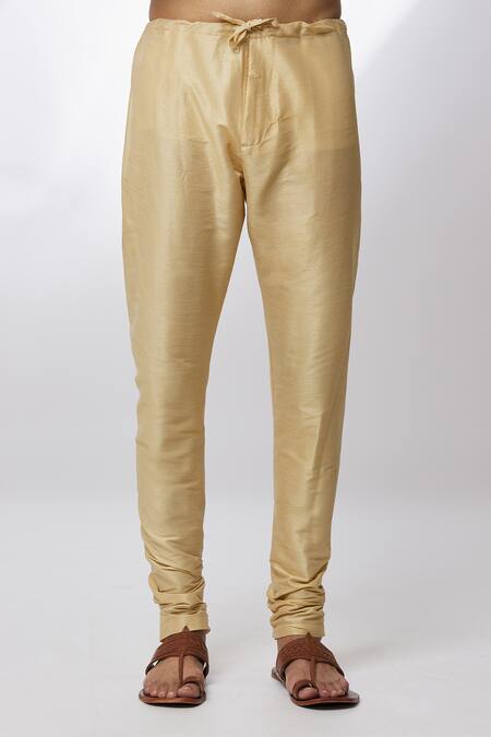 Arihant Rai Sinha_Gold Jacquard, , Chanderi Embroidery Banarasi Floral Pattern Kurta Set_at_Aza_Fashions