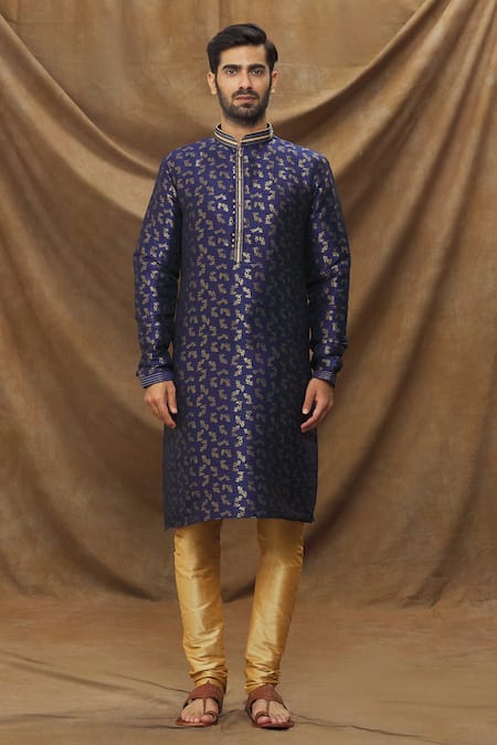 Buy Arihant Rai Sinha Blue Jacquard, , Chanderi Metallic Floral Pattern Kurta And Churidar Set Online at Aza Fashions Buy_Arihant Rai Sinha_Blue Jacquard, , Chanderi Metallic Floral Pattern Kurta And Churidar Set _Online_at_Aza_Fashions