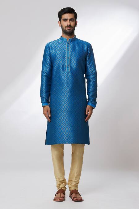 Buy Arihant Rai Sinha Blue Jacquard, Silk Embroidery Floral Ogee Pattern Kurta Set Online at Aza Fashions Buy_Arihant Rai Sinha_Blue Jacquard, Silk Embroidery Floral Ogee Pattern Kurta Set _Online_at_Aza_Fashions