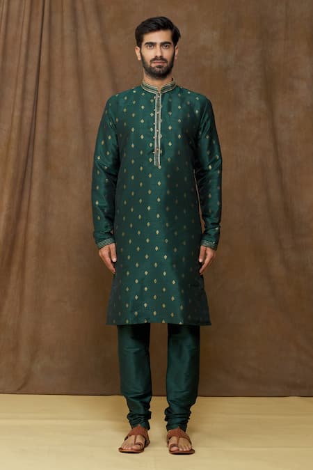 Arihant Rai Sinha Green Jacquard, Silk, Chanderi Embroidery Floral Pattern Banarasi Kurta Set Online at Aza Fashions Arihant Rai Sinha_Green Jacquard, Silk, Chanderi Embroidery Floral Pattern Banarasi Kurta Set_Online_at_Aza_Fashions