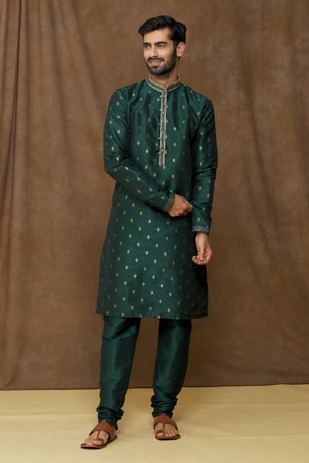 Buy Arihant Rai Sinha Green Jacquard, Silk, Chanderi Embroidery Floral Pattern Banarasi Kurta Set Online at Aza Fashions Buy_Arihant Rai Sinha_Green Jacquard, Silk, Chanderi Embroidery Floral Pattern Banarasi Kurta Set_Online_at_Aza_Fashions