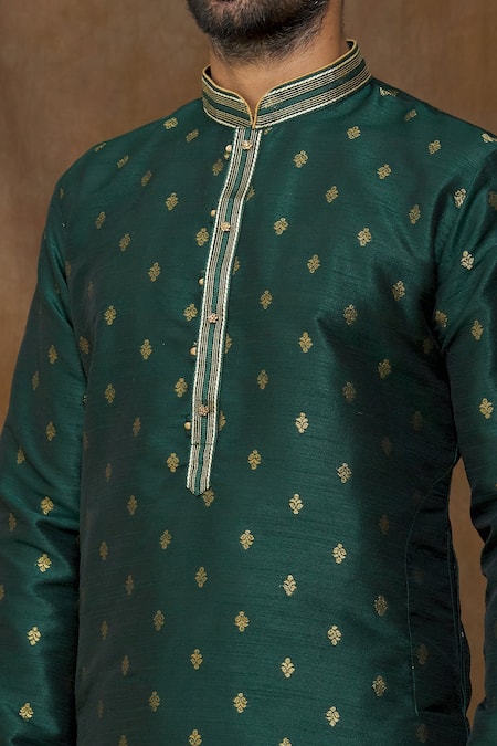 Shop Arihant Rai Sinha Green Jacquard, Silk, Chanderi Embroidery Floral Pattern Banarasi Kurta Set Online at Aza Fashions Shop_Arihant Rai Sinha_Green Jacquard, Silk, Chanderi Embroidery Floral Pattern Banarasi Kurta Set_Online_at_Aza_Fashions