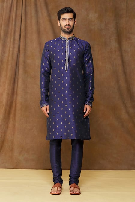 Buy Arihant Rai Sinha Blue Jacquard, Chanderi Embroidery Floral Pattern Woven Kurta Set Online at Aza Fashions Buy_Arihant Rai Sinha_Blue Jacquard, Chanderi Embroidery Floral Pattern Woven Kurta Set _Online_at_Aza_Fashions