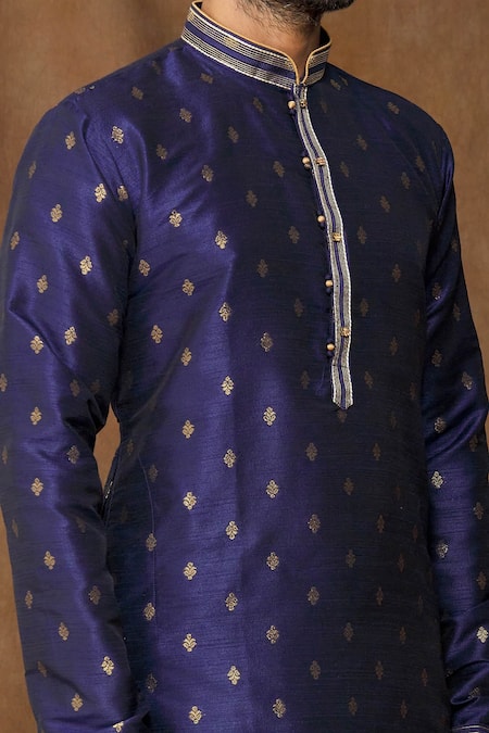 Arihant Rai Sinha Blue Jacquard, Chanderi Embroidery Floral Pattern Woven Kurta Set at Aza Fashions Arihant Rai Sinha_Blue Jacquard, Chanderi Embroidery Floral Pattern Woven Kurta Set _at_Aza_Fashions
