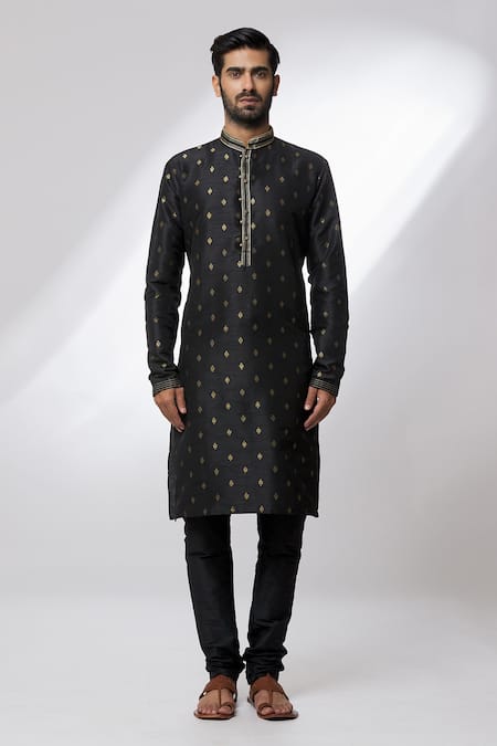 Arihant Rai Sinha Black Jacquard, Silk, Chanderi Embroidery Floral Pattern Banarasi Kurta Set Online at Aza Fashions Arihant Rai Sinha_Black Jacquard, Silk, Chanderi Embroidery Floral Pattern Banarasi Kurta Set _Online_at_Aza_Fashions