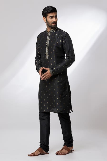 Buy Arihant Rai Sinha Black Jacquard, Silk, Chanderi Embroidery Floral Pattern Banarasi Kurta Set Online at Aza Fashions Buy_Arihant Rai Sinha_Black Jacquard, Silk, Chanderi Embroidery Floral Pattern Banarasi Kurta Set _Online_at_Aza_Fashions