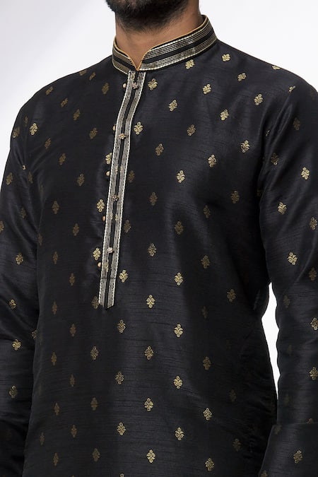 Shop Arihant Rai Sinha Black Jacquard, Silk, Chanderi Embroidery Floral Pattern Banarasi Kurta Set Online at Aza Fashions Shop_Arihant Rai Sinha_Black Jacquard, Silk, Chanderi Embroidery Floral Pattern Banarasi Kurta Set _Online_at_Aza_Fashions