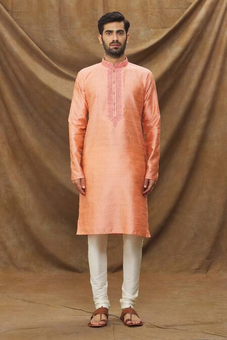 Arihant Rai Sinha_Pink Jacquard, Silk Embroidery Thread Work Bodice Kurta _Online_at_Aza_Fashions