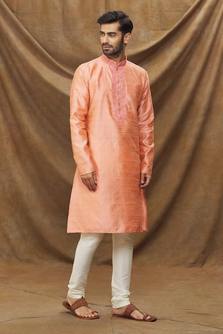Buy_Arihant Rai Sinha_Pink Jacquard, Silk Embroidery Thread Work Bodice Kurta _Online_at_Aza_Fashions