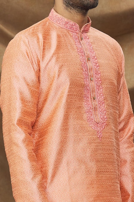Shop_Arihant Rai Sinha_Pink Jacquard, Silk Embroidery Thread Work Bodice Kurta _Online_at_Aza_Fashions