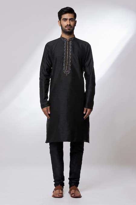 Buy Arihant Rai Sinha Black Jacquard, Chanderi Embroidery Placket Kurta Set Online at Aza Fashions Buy_Arihant Rai Sinha_Black Jacquard, Chanderi Embroidery Placket Kurta Set _Online_at_Aza_Fashions
