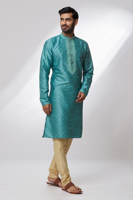 Buy Arihant Rai Sinha Blue Jacquard, Silk, Brocade Mirrors, Woven Kurta And Gathered Churidar Set Online at Aza Fashions Buy_Arihant Rai Sinha_Blue Jacquard, Silk, Brocade Mirrors, Woven Kurta And Gathered Churidar Set _Online_at_Aza_Fashions