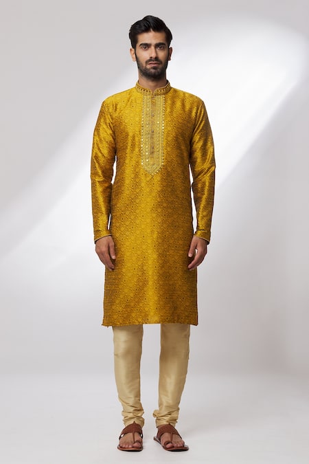 Buy Arihant Rai Sinha Gold Jacquard, Silk, Chanderi Mirrors, Brocade Botanical Pattern Woven Kurta Set Online at Aza Fashions Buy_Arihant Rai Sinha_Gold Jacquard, Silk, Chanderi Mirrors, Brocade Botanical Pattern Woven Kurta Set _Online_at_Aza_Fashions