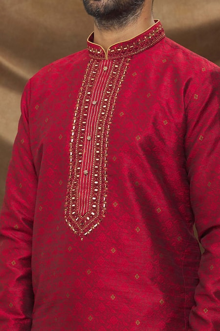 Shop Arihant Rai Sinha Maroon Jacquard, Silk Mirrors Floral Pattern Kurta And Churidar Set Online at Aza Fashions Shop_Arihant Rai Sinha_Maroon Jacquard, Silk Mirrors Floral Pattern Kurta And Churidar Set _Online_at_Aza_Fashions