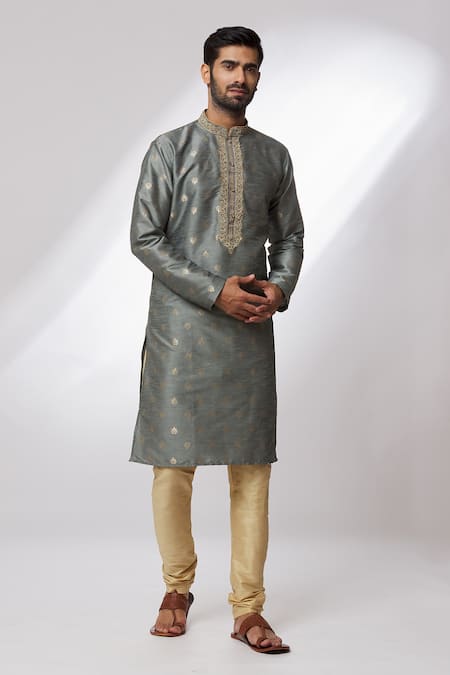 Buy Arihant Rai Sinha Grey Jacquard, Silk Embroidery, Zari Banarasi Floral Pattern Woven Kurta Set Online at Aza Fashions Buy_Arihant Rai Sinha_Grey Jacquard, Silk Embroidery, Zari Banarasi Floral Pattern Woven Kurta Set _Online_at_Aza_Fashions