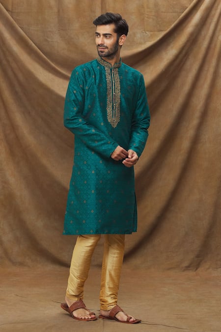 Buy Arihant Rai Sinha Blue Jacquard, Silk Embroidery Botanical Pattern Kurta And Churidar Set Online at Aza Fashions Buy_Arihant Rai Sinha_Blue Jacquard, Silk Embroidery Botanical Pattern Kurta And Churidar Set _Online_at_Aza_Fashions