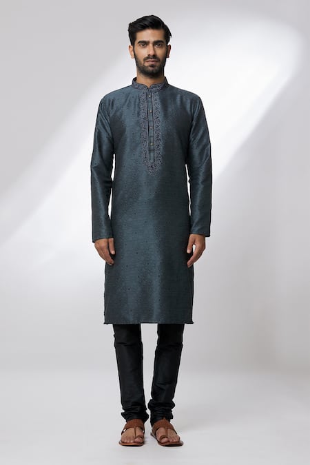 Arihant Rai Sinha Grey Jacquard, Silk, Brocade Embroidery Woven Botanical Pattern Kurta Online at Aza Fashions Arihant Rai Sinha_Grey Jacquard, Silk, Brocade Embroidery Woven Botanical Pattern Kurta _Online_at_Aza_Fashions