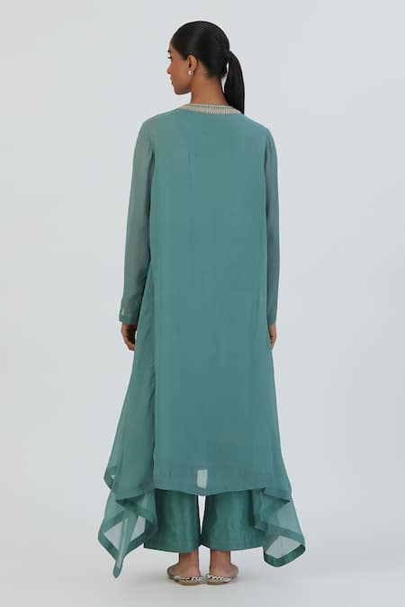 Lajjoo C Razia Paisley Embroidered Placement Kurta With Silk Pant 