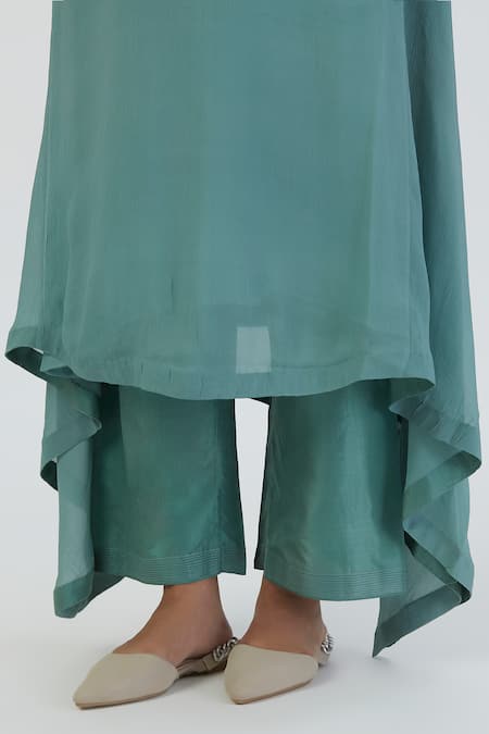 Lajjoo C Blue Chiffon, Silk Sequins, Embroidery Razia Paisley Placement Kurta With Pant Online at Aza Fashions Lajjoo C_Blue Chiffon, Silk Sequins, Embroidery Razia Paisley Placement Kurta With Pant _Online_at_Aza_Fashions