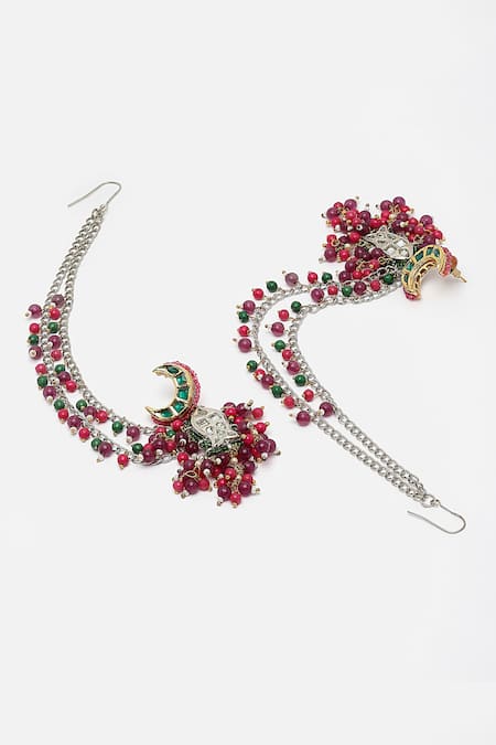 Buy_Dugran By Dugristyle_Multi Color Pearls, Gota Patti, Stones Fish Carved Earrings _Online_at_Aza_Fashions