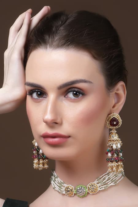 Dugran By Dugristyle Natural Stone Embellished Jhumkas 