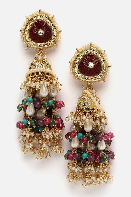 Dugran By Dugristyle_Multi Color Natural Stone Embellished Jhumkas _Online_at_Aza_Fashions