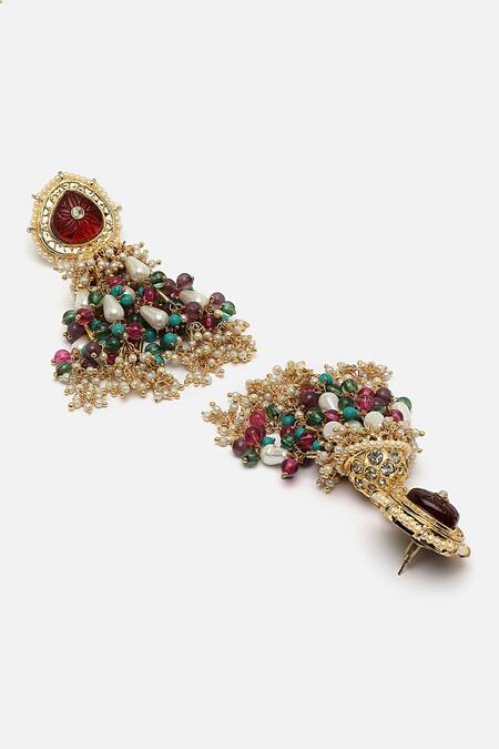 Buy_Dugran By Dugristyle_Multi Color Natural Stone Embellished Jhumkas _Online_at_Aza_Fashions