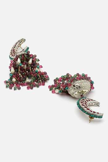 Buy_Dugran By Dugristyle_Multi Color Pearls, Rhinestones, Stones Half Crescent Carved Chandbalis _Online_at_Aza_Fashions