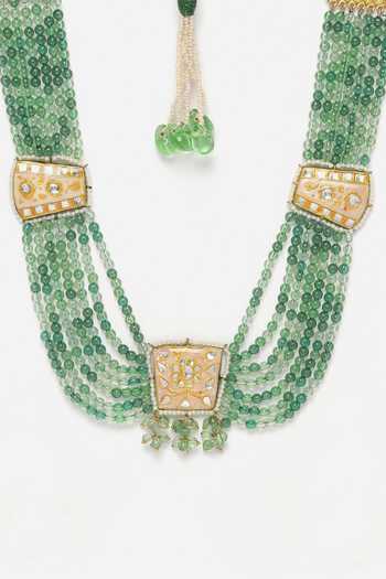 Dugran By Dugristyle_Green Floral Meenakari Kundan Embellished Necklace _Online_at_Aza_Fashions