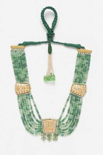 Buy_Dugran By Dugristyle_Green Floral Meenakari Kundan Embellished Necklace _Online_at_Aza_Fashions