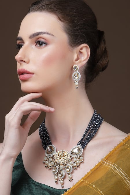 Dugran By Dugristyle Geometric Pendant & American Diamonds Embellished Necklace Set 