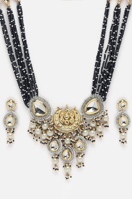 Buy Dugran By Dugristyle Blue Pearls, Gota Patti, Geometric Pendant And American Embellished Necklace Set Online at Aza Fashions Buy_Dugran By Dugristyle_Blue Pearls, Gota Patti, Geometric Pendant And American Embellished Necklace Set _Online_at_Aza_Fashions