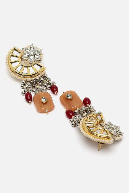 Dugran By Dugristyle Peach Pearls Carved Tribal Figurine Pendant Necklace Set at Aza Fashions Dugran By Dugristyle_Peach Pearls Carved Tribal Figurine Pendant Necklace Set _at_Aza_Fashions