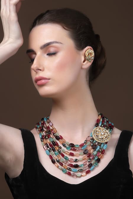 Dugran By Dugristyle Layered Stones Embellished Necklace 