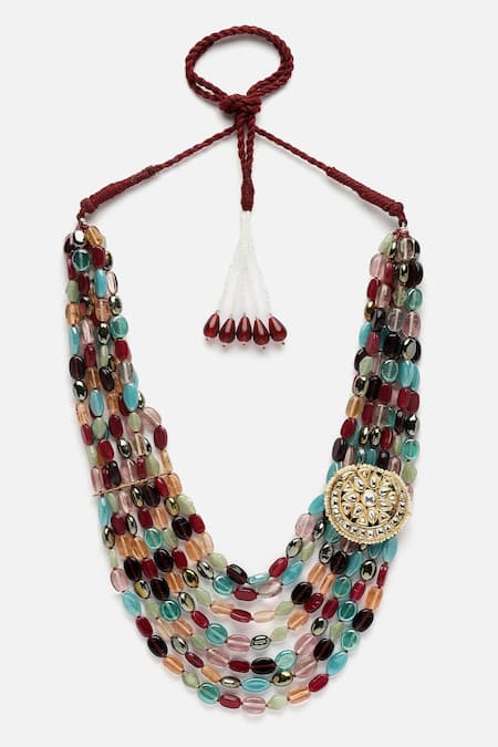 Shop Dugran By Dugristyle Multi Color Layered Stones Embellished Necklace at Aza Fashions Shop_Dugran By Dugristyle_Multi Color Layered Stones Embellished Necklace _at_Aza_Fashions
