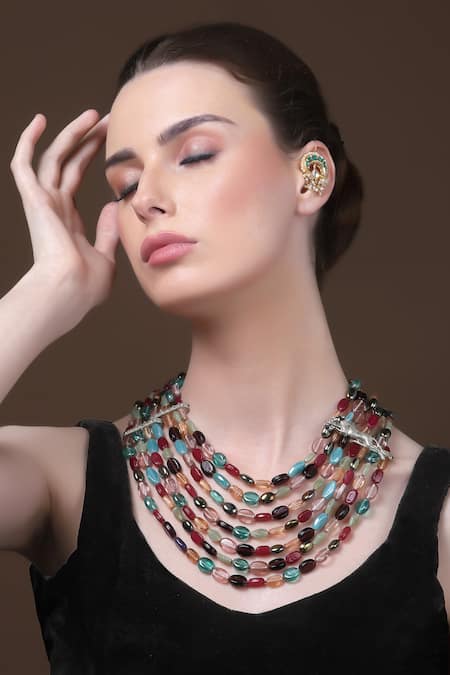 Dugran By Dugristyle Layered Contrast Stones Embellished Necklace 