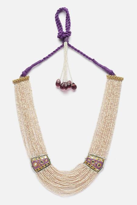 Dugran By Dugristyle_Purple Pearl Embellished Meenakari Ornamentation Necklace _Online_at_Aza_Fashions