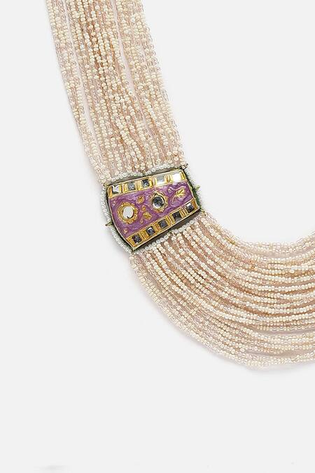 Buy_Dugran By Dugristyle_Purple Pearl Embellished Meenakari Ornamentation Necklace _Online_at_Aza_Fashions
