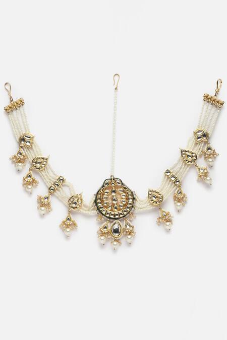 Dugran By Dugristyle_Multi Color Kundan Embellished Crescent Mathapatti _Online_at_Aza_Fashions
