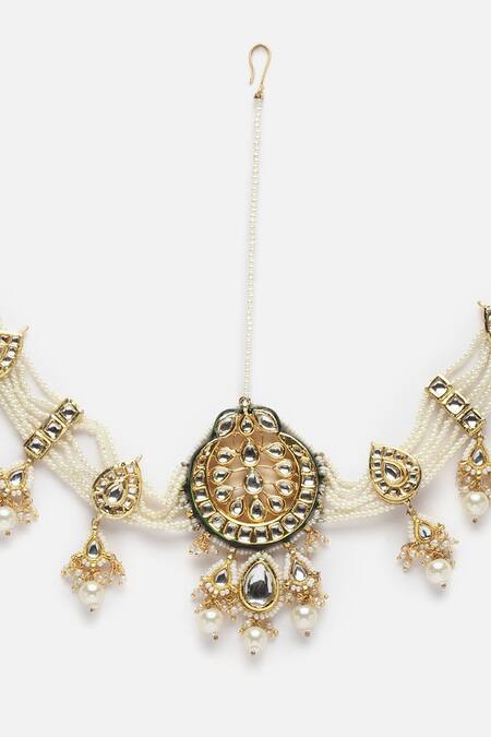 Buy_Dugran By Dugristyle_Multi Color Kundan Embellished Crescent Mathapatti _Online_at_Aza_Fashions