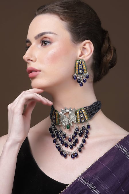 Dugran By Dugristyle Radha Krishna Carved Necklace Set 